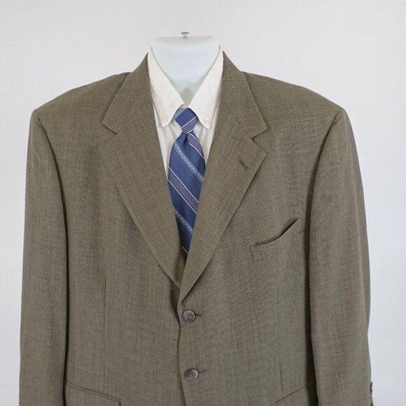 Austin Reed Thick‎ Wool Green Beige Check Sport Coat 46R 3 Button 0 Vent - Picture 1 of 13
